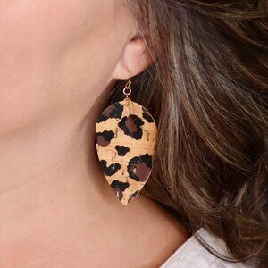 Animal Print Cork Earrings | Leopard Pattern | Lightweight Statement Style
